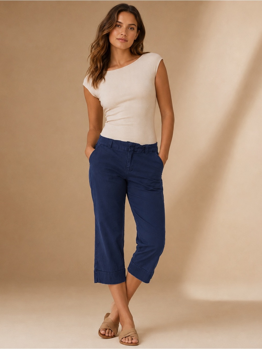 Women’s Navy Cropped Pull-On Pants